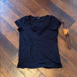 Loft soft black ss shirt with ruffle